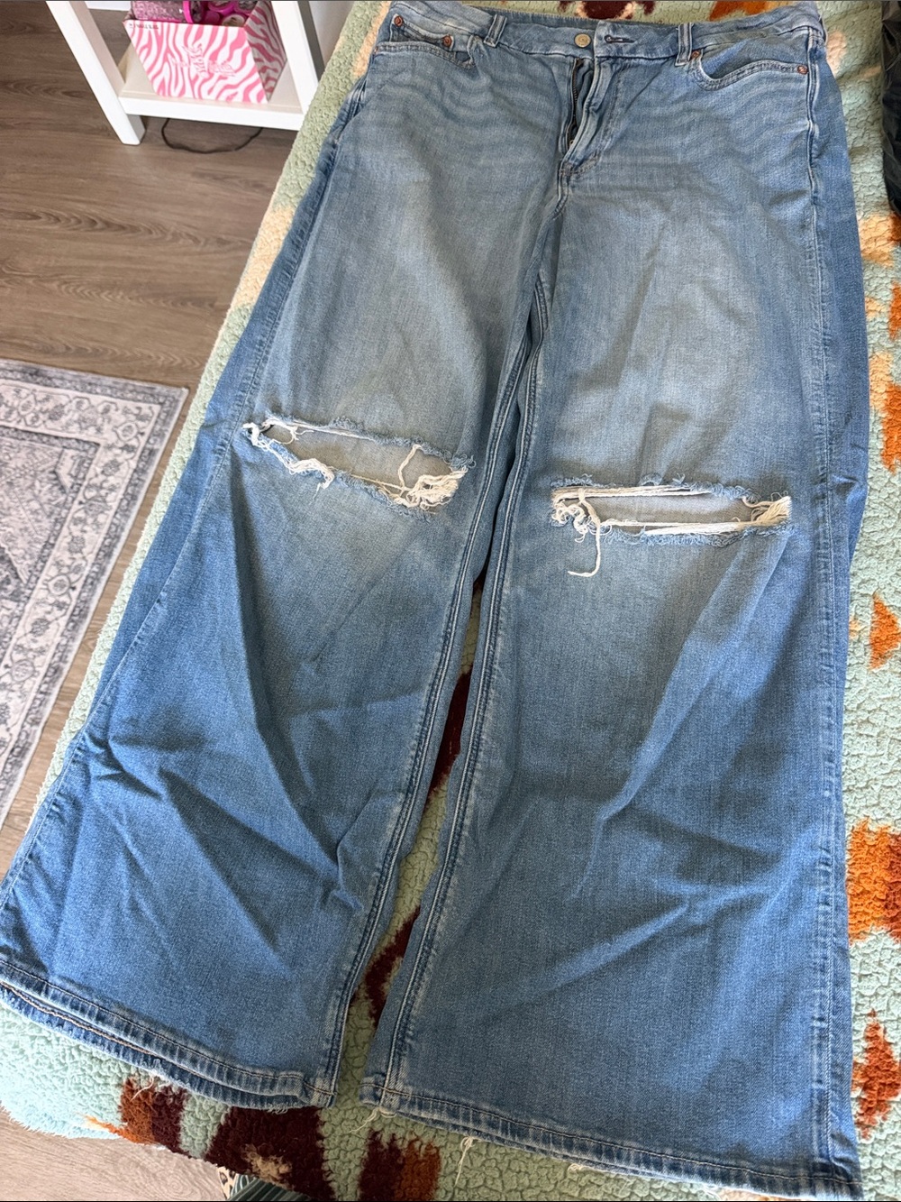 American Eagle Outfitters Light Blue Distressed Wide Leg Jeans